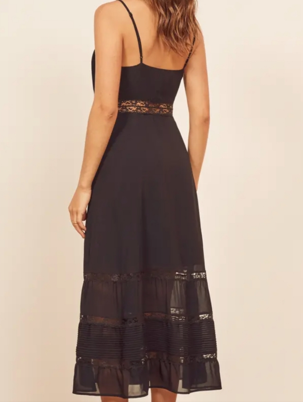 Reformation Black Lace-Panel Midi Slip Dress - Picture 2 of 16